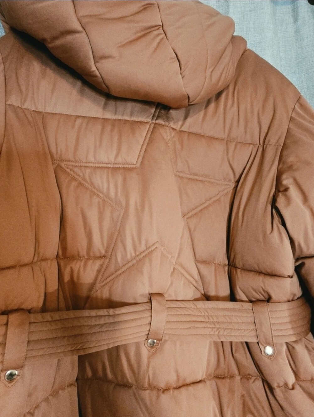 Avec Les Filles Rust-Brown Hooded Belted Puffer Jacket - Picture 4 of 8